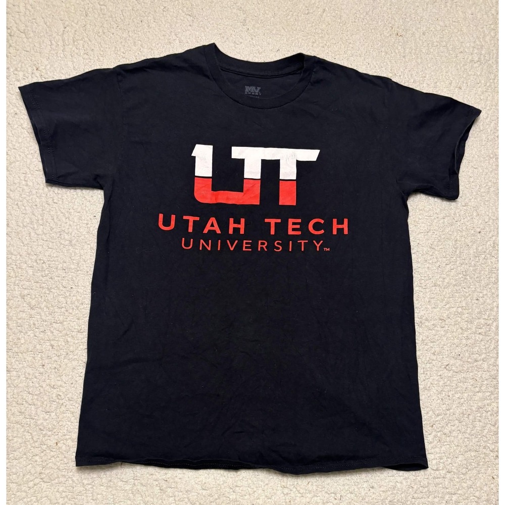 MV Sport Mens Utah Tech University T-shirt Graphic Tee Size M Black Crewneck